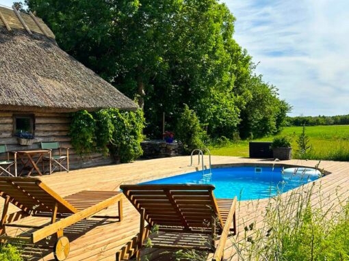 Aastaringne bassein 7,3×3,6 m paigaldusvalmis komplektis pump, filter, skimmer, redel ja puhastustarvikud