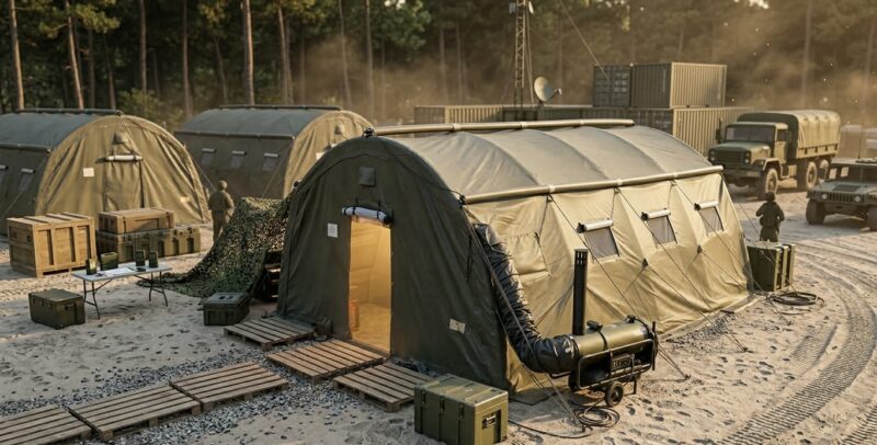 Kiirpaigaldatav PVC kerghall 6x8m kõrgsurveraamil meditsiinitelk ja kriisitelk