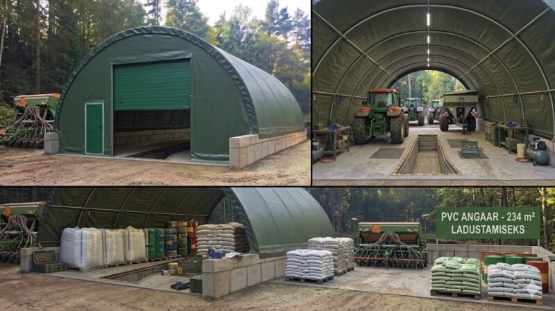 PVC angaar 9x15m kuumtsingitud teraskarkass ja PVC katte detail