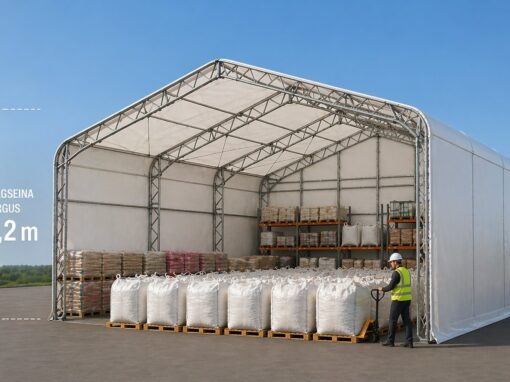 Tugevdatud PVC viilhall 10×18 m aastaringseks kasutuseks – laohall ja tööstuslik varjualune Eestis