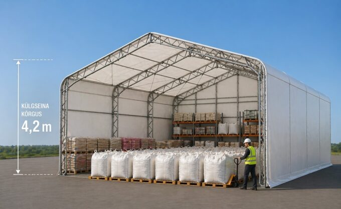 Tugevdatud PVC viilhall 10×18 m aastaringseks kasutuseks – laohall ja tööstuslik varjualune Eestis