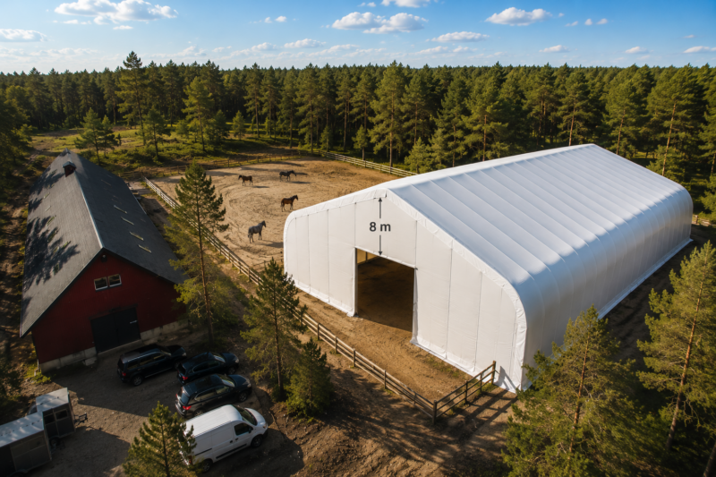 20x60m PVC ratsahall hobustele droonivaates Eestis